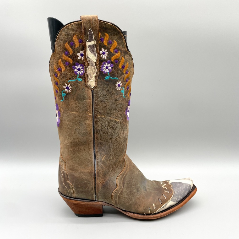 Dan Post Womens 9 Miss Adventure Brown Leather Floral Snip Toe Western Boots